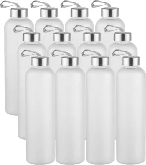 novelinks 12 Pack 27OZ Frosted Water Bottles with Stainless Steel Silver Lid,Leakproof Gym Bottles, Reusable Sport Water Jug for Fitness Camping Office
