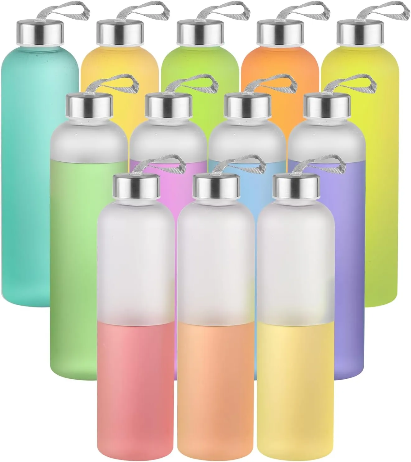novelinks 12 Pack 27OZ Frosted Water Bottles with Stainless Steel Silver Lid,Leakproof Gym Bottles, Reusable Sport Water Jug for Fitness Camping Office