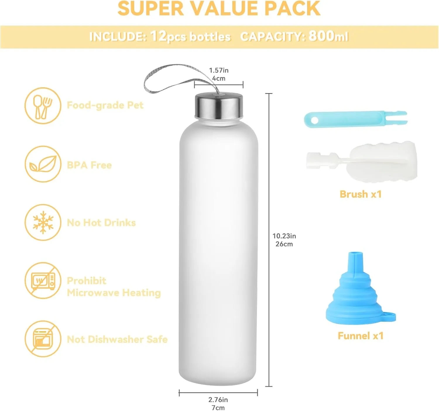 novelinks 12 Pack 27OZ Frosted Water Bottles with Stainless Steel Silver Lid,Leakproof Gym Bottles, Reusable Sport Water Jug for Fitness Camping Office