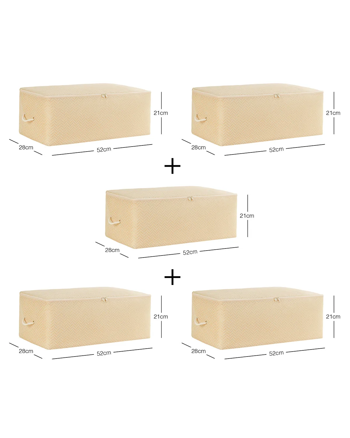 Ocean Home Textile Storage Bag, Medium, Pack Of 5, Herringbone Pattern, Beige