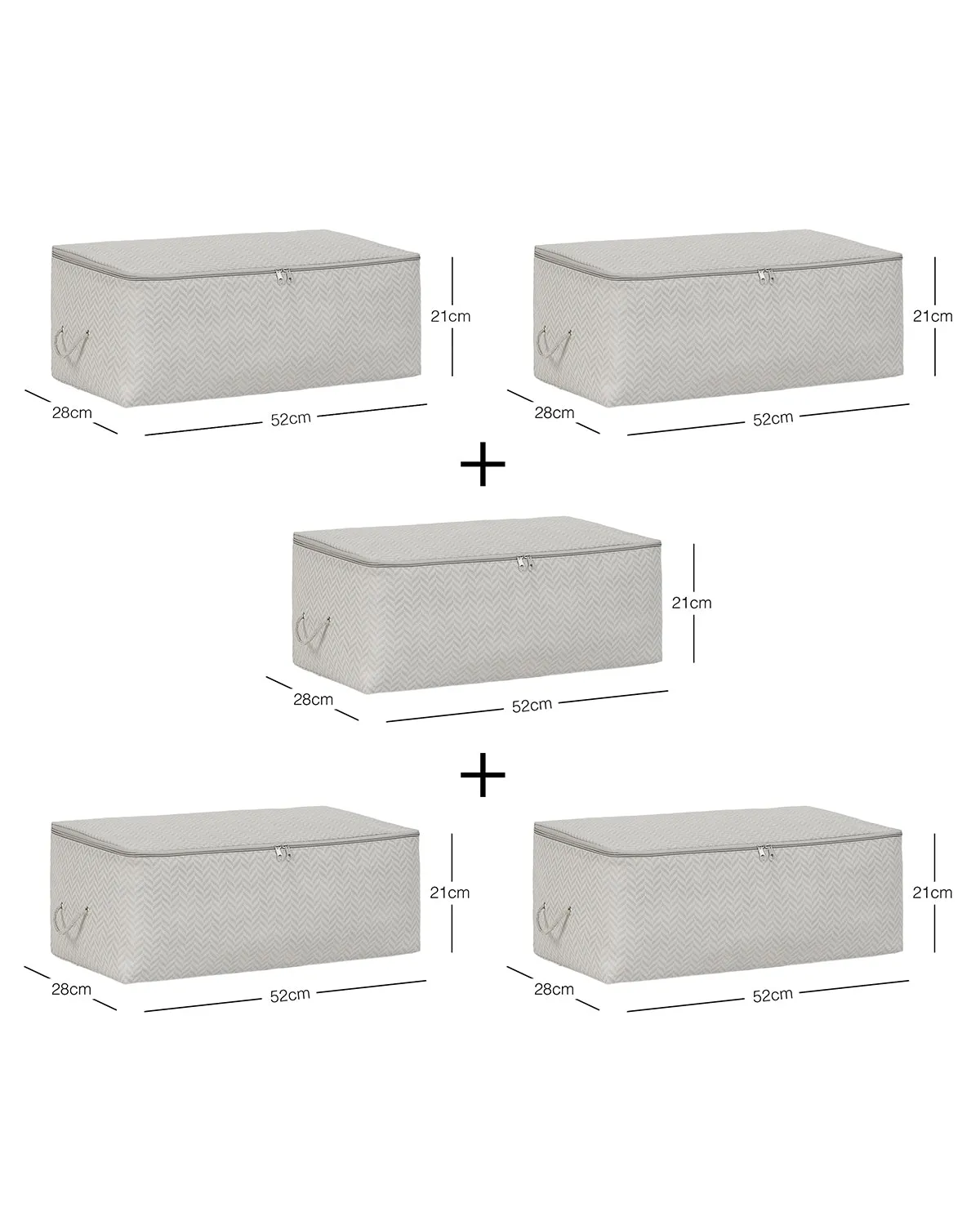Ocean Home Textile Storage Bag, Medium, Pack Of 5, Herringbone Pattern, Grey
