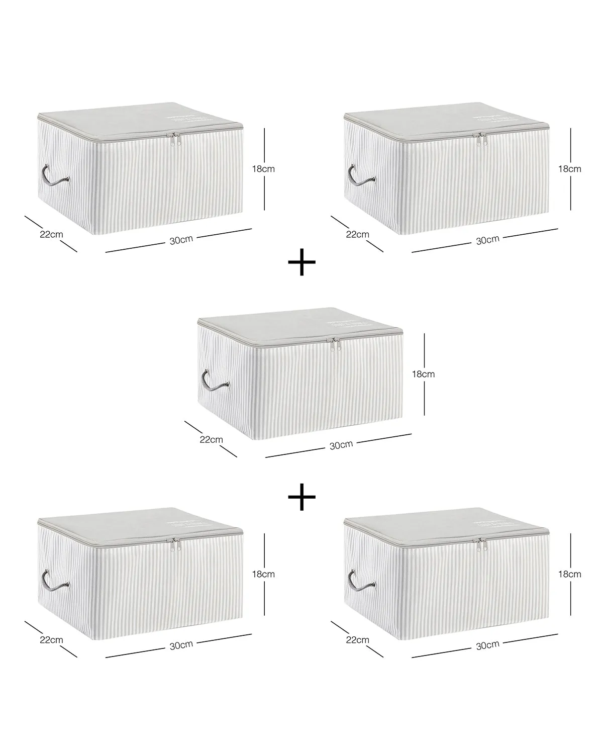 Ocean Home Textile Storage Bag, Small, Pack Of 5, Grey
