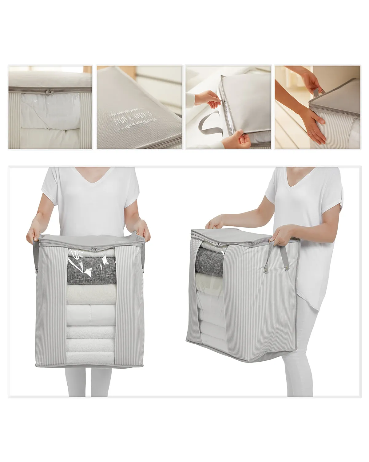 Ocean Home Textile Storage Bag With Clear Window, Grey