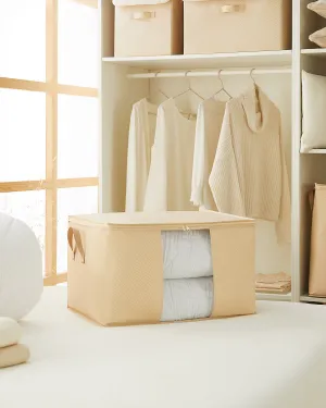 Ocean Home Textile Storage Bag With Clear Window, Large, Herringbone Pattern, Beige