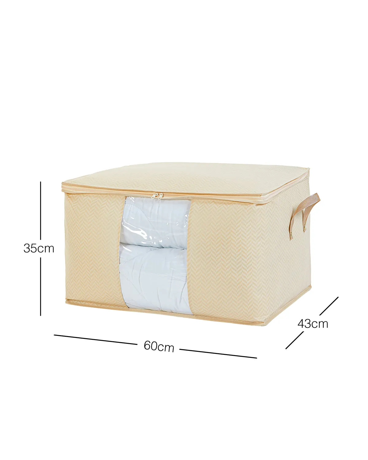 Ocean Home Textile Storage Bag With Clear Window, Large, Herringbone Pattern, Beige