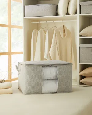 Ocean Home Textile Storage Bag With Clear Window, Large, Herringbone Pattern, Grey