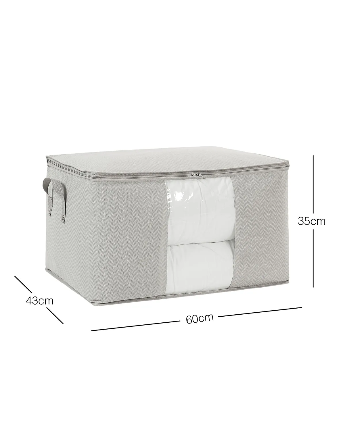 Ocean Home Textile Storage Bag With Clear Window, Large, Herringbone Pattern, Grey