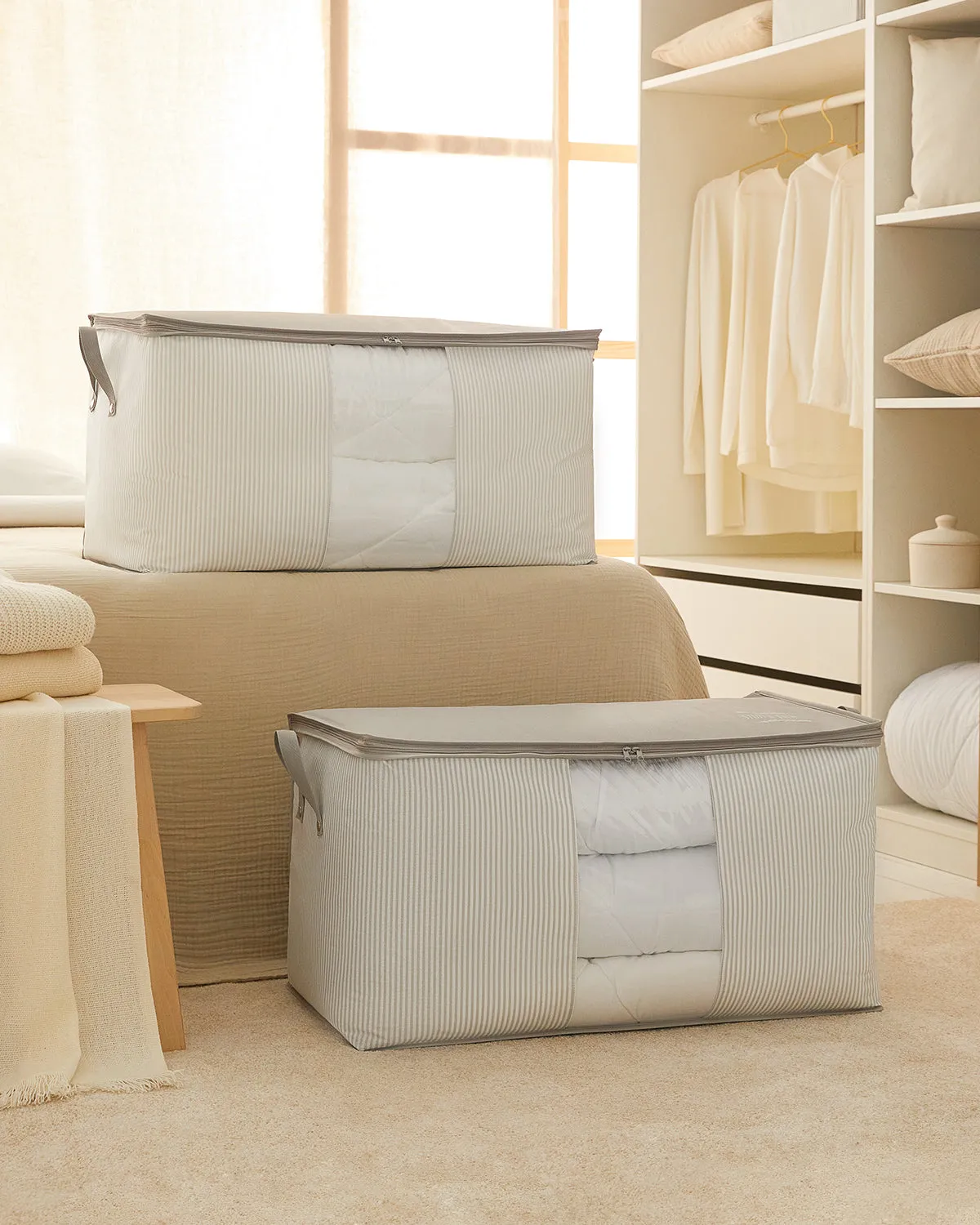 Ocean Home Textile Storage Bag With Clear Window, Pack Of 2, X Large, Grey