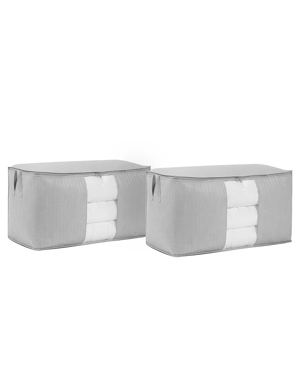 Ocean Home Textile Storage Bag With Clear Window, Pack Of 2, X Large, Quilted Pattern, Grey