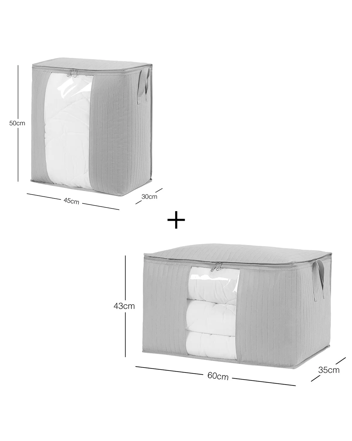 Ocean Home Textile Storage Bag With Clear Window, Set Of 2, Quilted Pattern, Grey