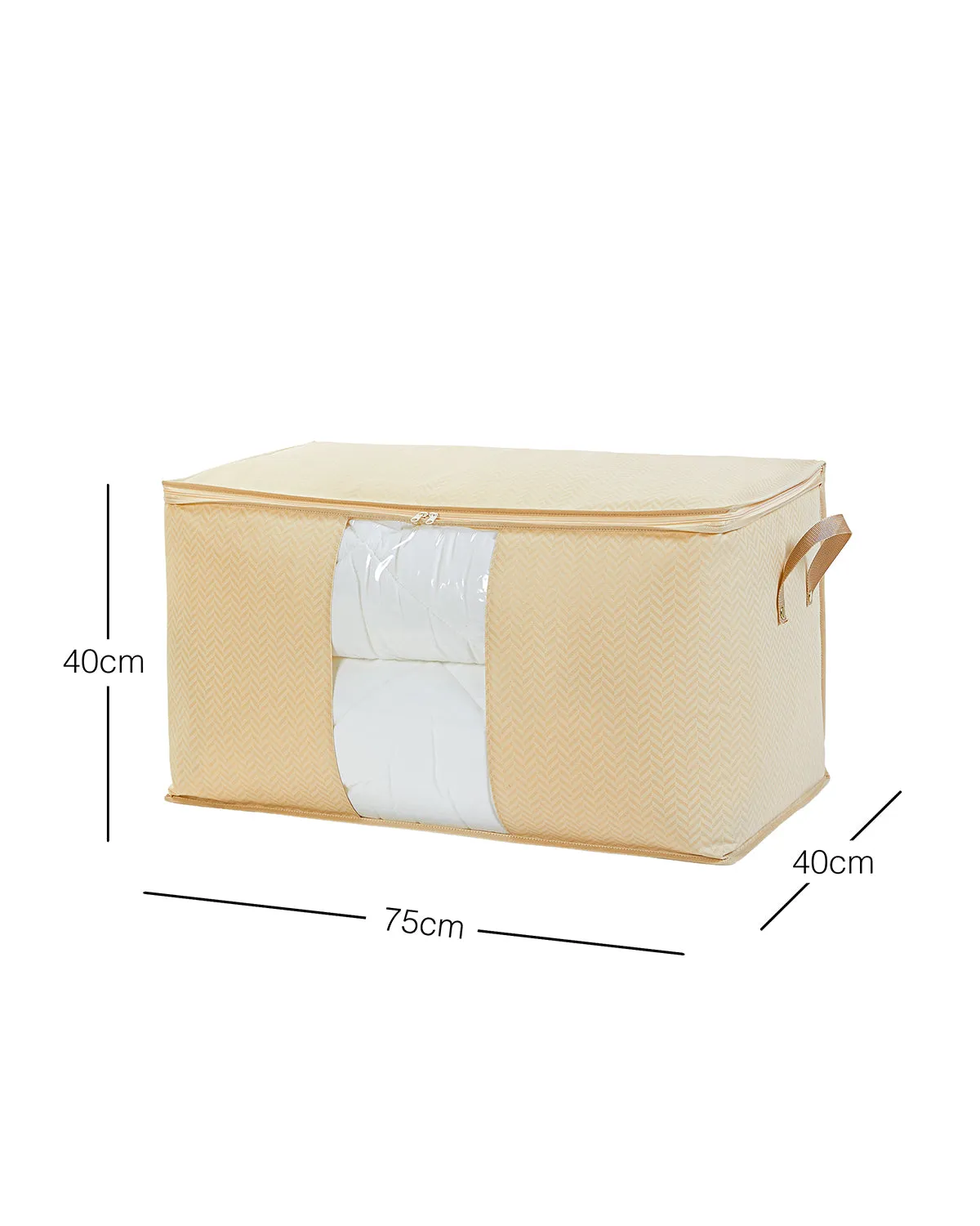 Ocean Home Textile Storage Bag With Clear Window, X Large, Herringbone Pattern, Beige
