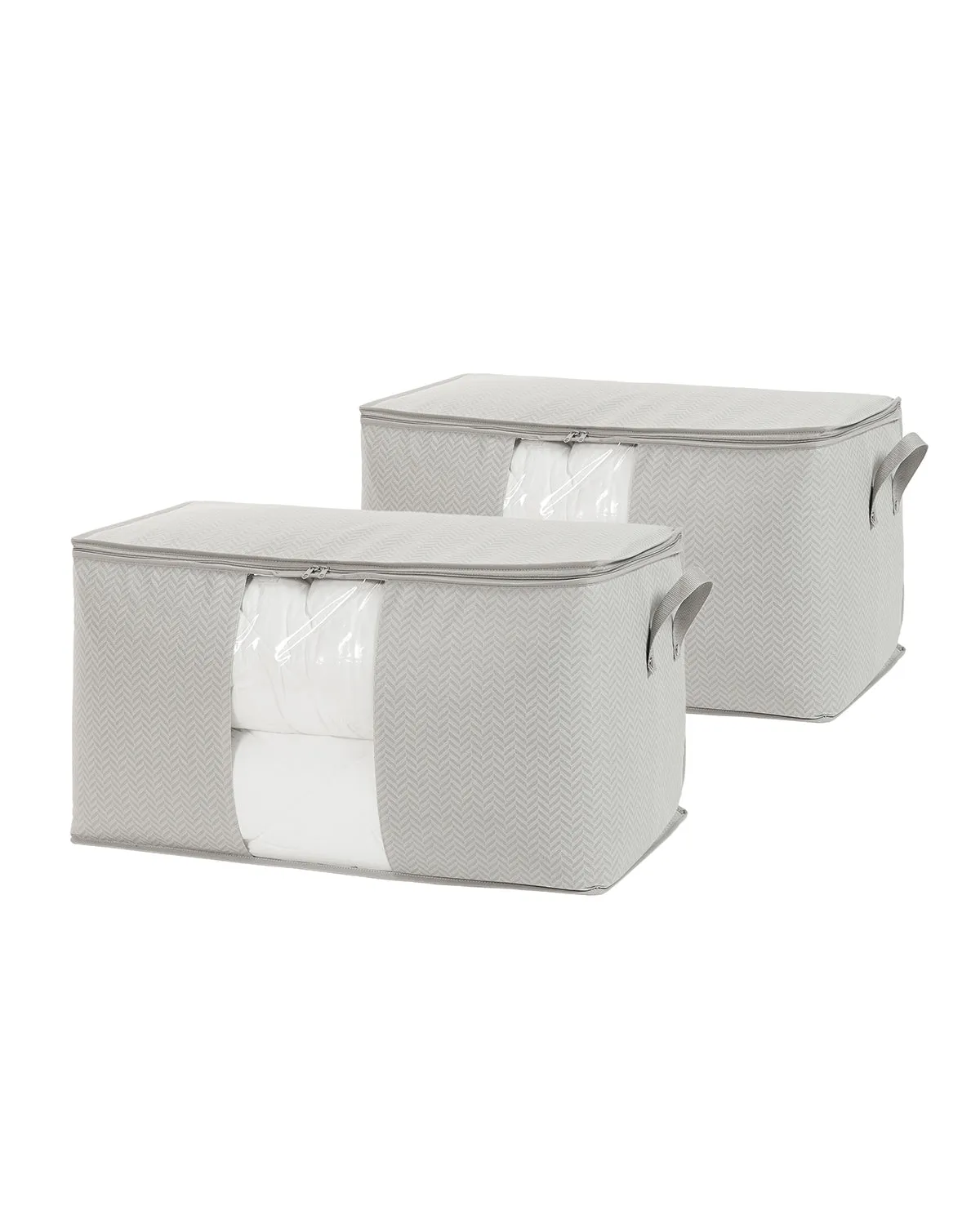 Ocean Home Textile Storage Bag With Clear Window, X Large Pack Of 2, Herringbone Pattern, Grey
