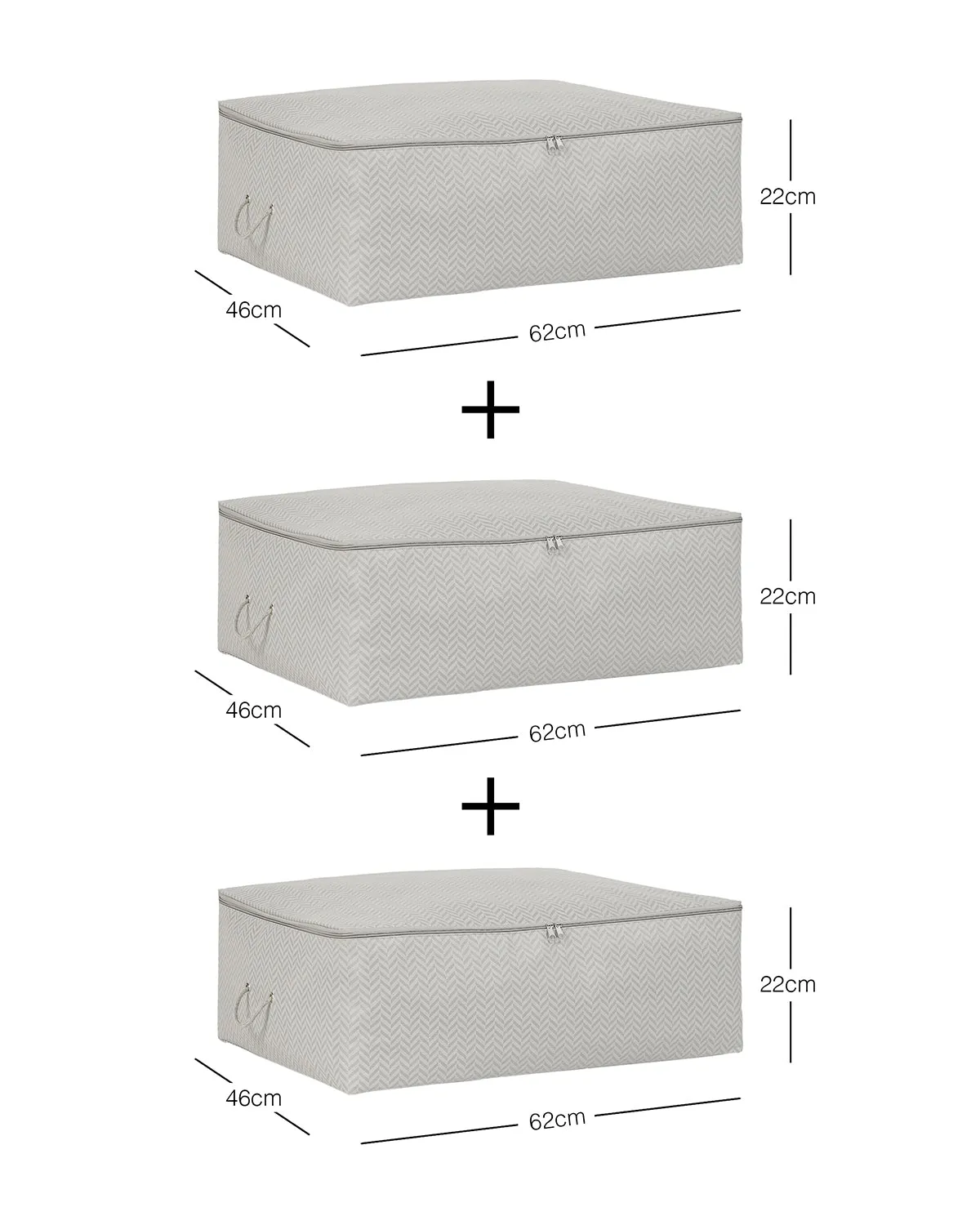 Ocean Home Textile Underbed Storage Bag, Large, Herringbone Pattern, Grey