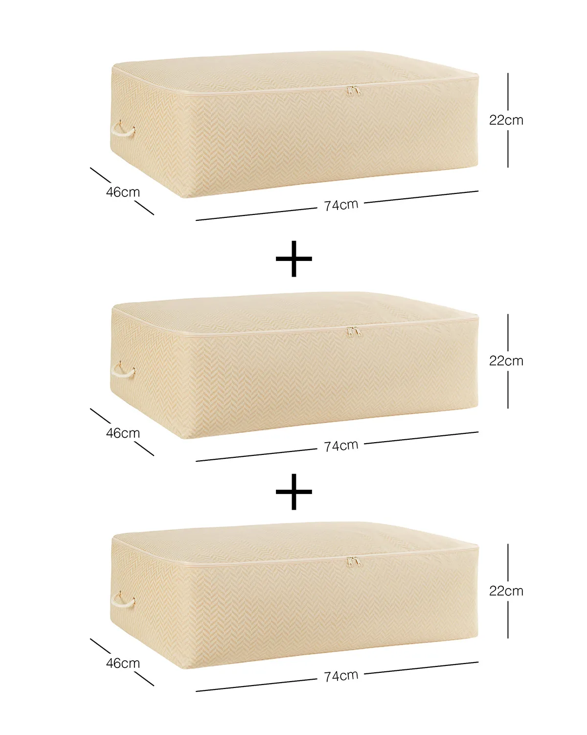 Ocean Home Textile Underbed Storage Bag, Pack Of 3, X Large, Herringbone Pattern, Beige