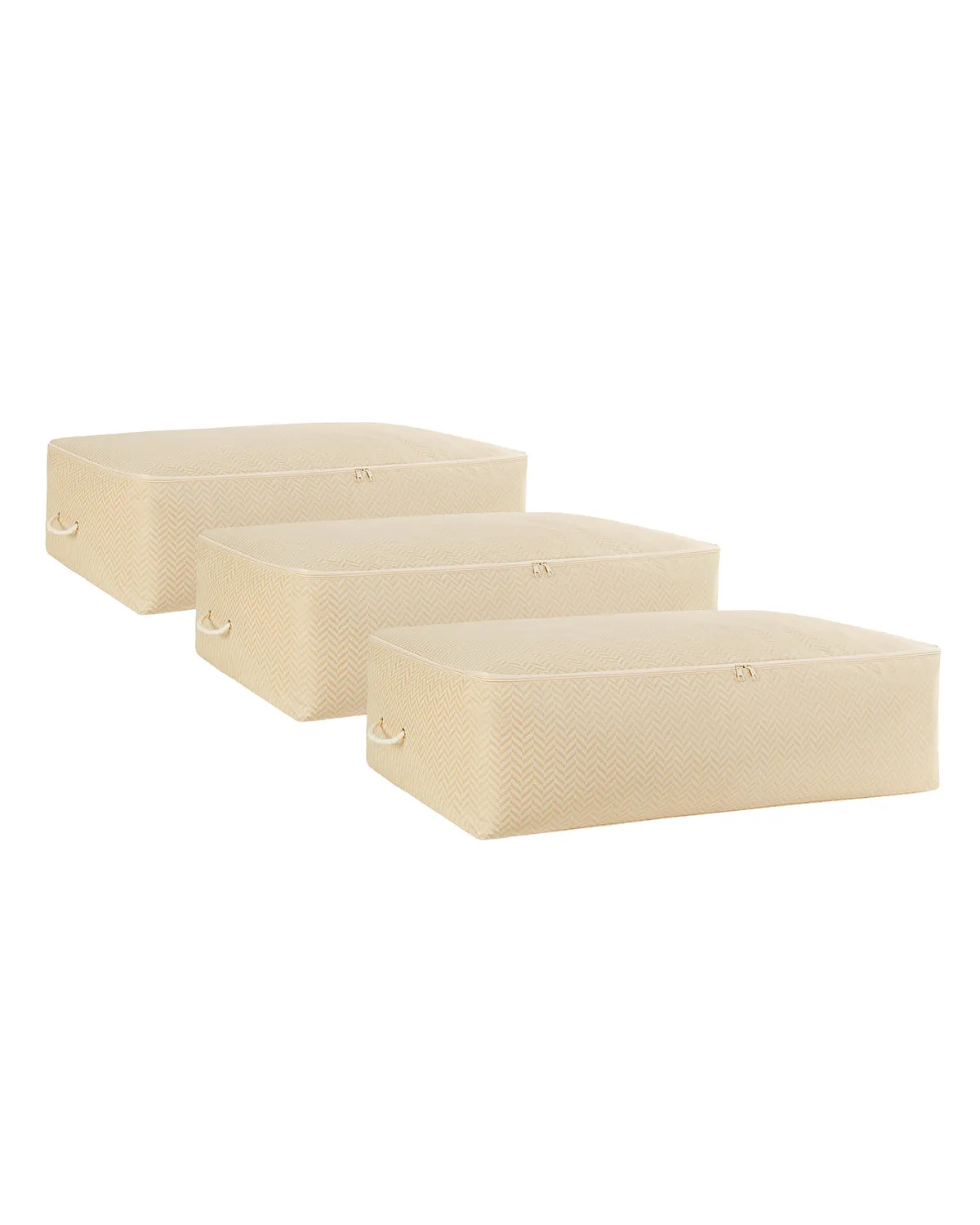 Ocean Home Textile Underbed Storage Bag, Pack Of 3, X Large, Herringbone Pattern, Beige