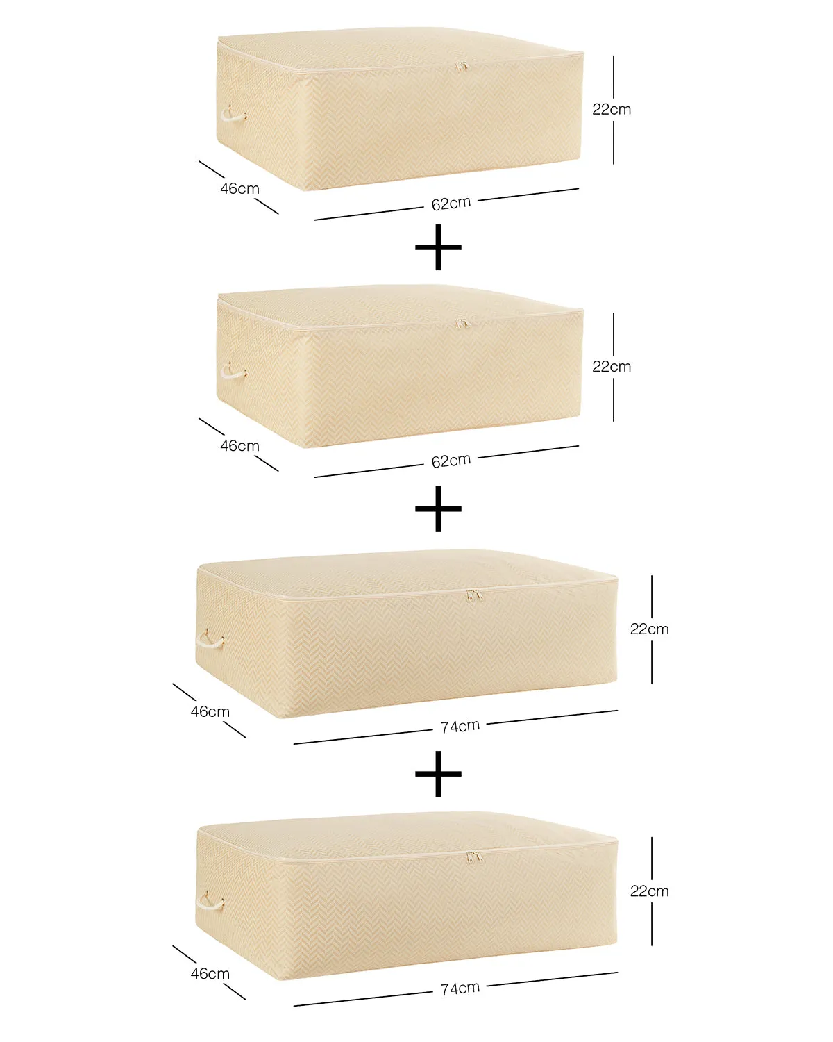 Ocean Home Textile Underbed Storage Bag, Set Of 4, Herringbone Pattern, Beige