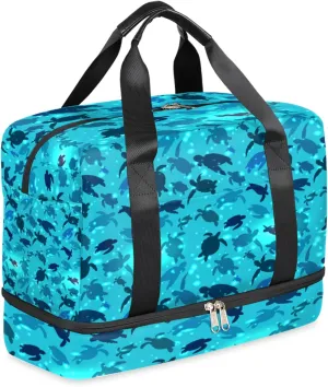 Ocean Sea Animal Turtles Sports Gym Bag for Men Women Beach Theme Travel Duffel Bag with Shoes Compartment Workout Weekender Overnight Bag Dance Bag for Kids Girls Boys Teens