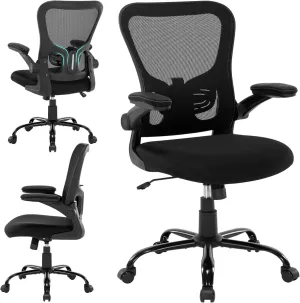 Office Chair Ergonomic Desk Chair Mesh Computer Home Office Desk Chair with Adjustable Lumbar Support Flip-up Armrests, 360 Swivel Comfy Task Executive Chair, Black