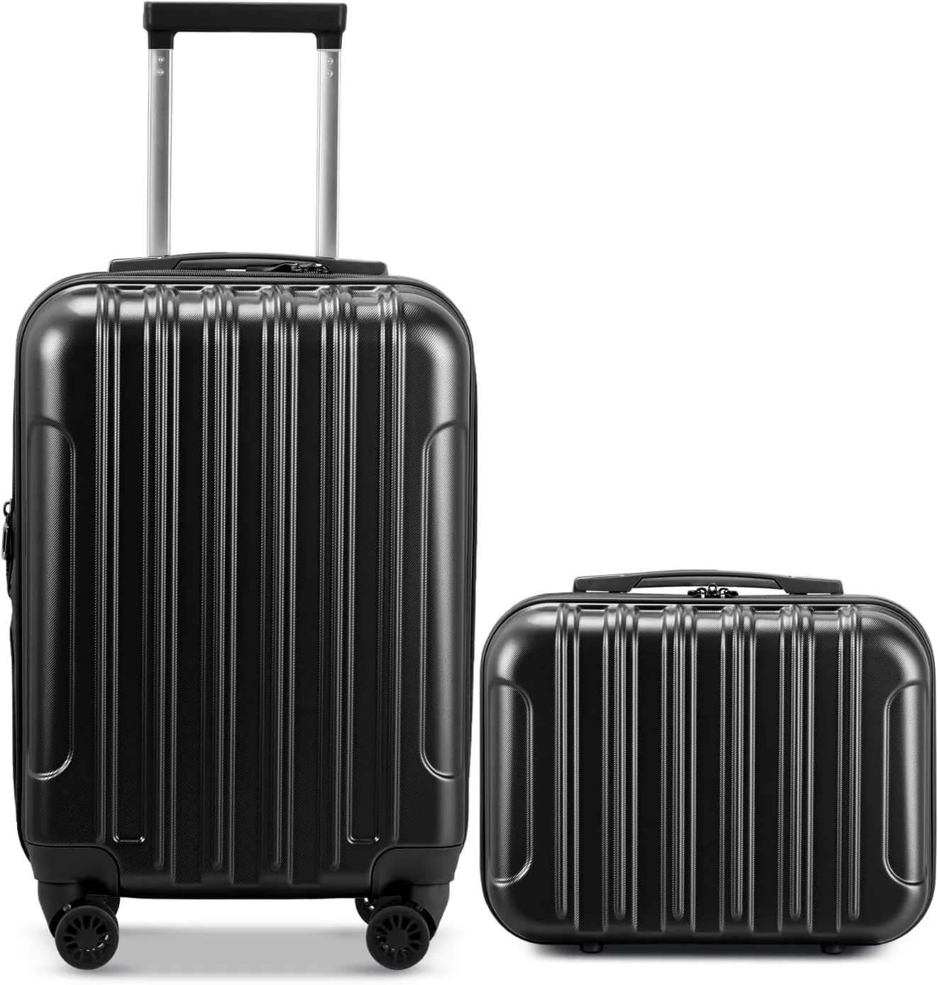 OmySalon Luggage Sets 2 Pieces Airline Approved, 14'' Carry-On Suitcase & 20'' PC ABS Hardshell Luggage w/ 360° Spinner Silent Wheels, TSA Lock, Expandable Lightweight Suitcase Sets (Black)