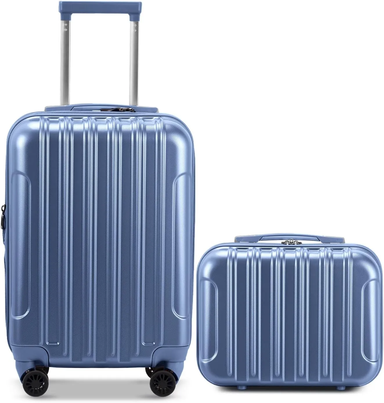 OmySalon Luggage Sets 2 Pieces Airline Approved, 14'' Carry-On Suitcase & 20'' PC ABS Hardshell Luggage w/ 360° Spinner Silent Wheels, TSA Lock, Expandable Lightweight Suitcase Sets (Blue)