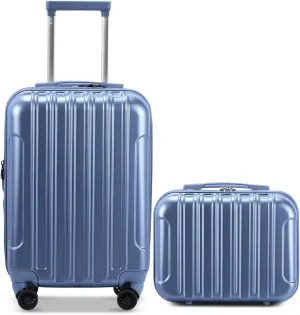 OmySalon Luggage Sets 2 Pieces Airline Approved, 14'' Carry-On Suitcase & 20'' PC ABS Hardshell Luggage w/ 360° Spinner Silent Wheels, TSA Lock, Expandable Lightweight Suitcase Sets (Blue)
