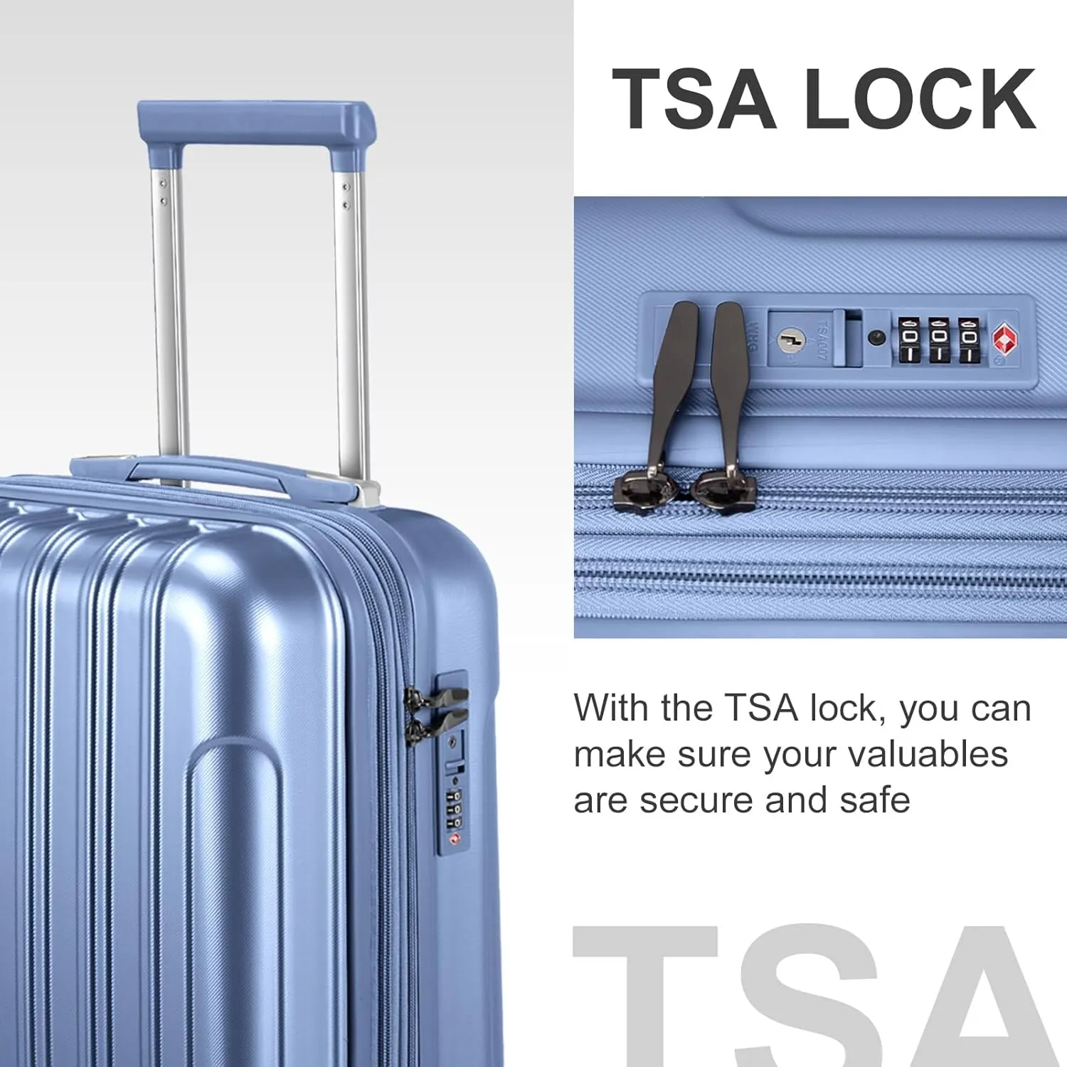 OmySalon Luggage Sets 2 Pieces Airline Approved, 14'' Carry-On Suitcase & 20'' PC ABS Hardshell Luggage w/ 360° Spinner Silent Wheels, TSA Lock, Expandable Lightweight Suitcase Sets (Blue)