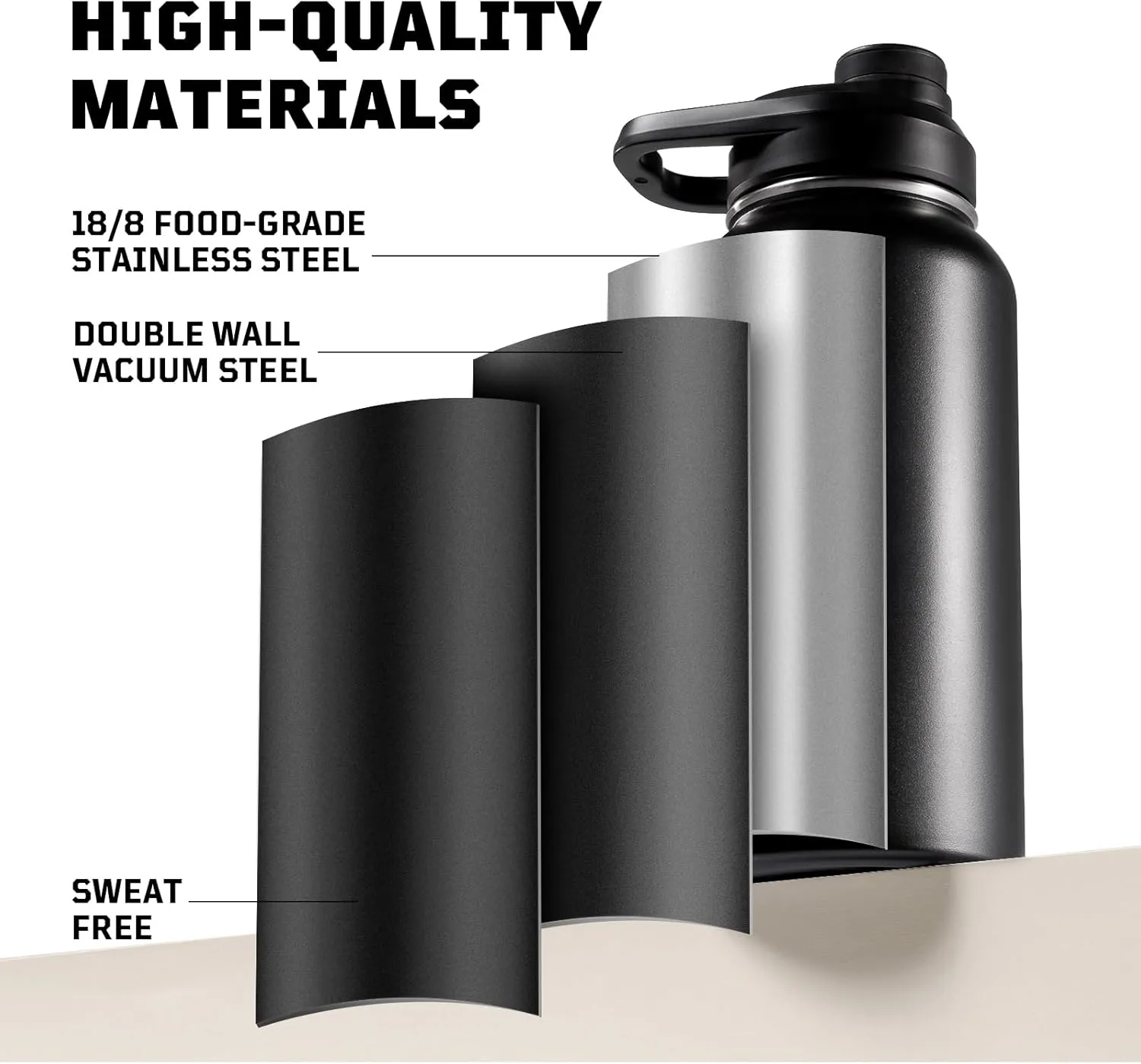 OneTigris 32 oz Insulated Water Bottle with Straw - Tactical Stainless Steel Water Jug, Leakproof Thermos Wide Mouth Sport bottle with 3 Lids and Sleeve for Travel, Gym, Camping, Hiking