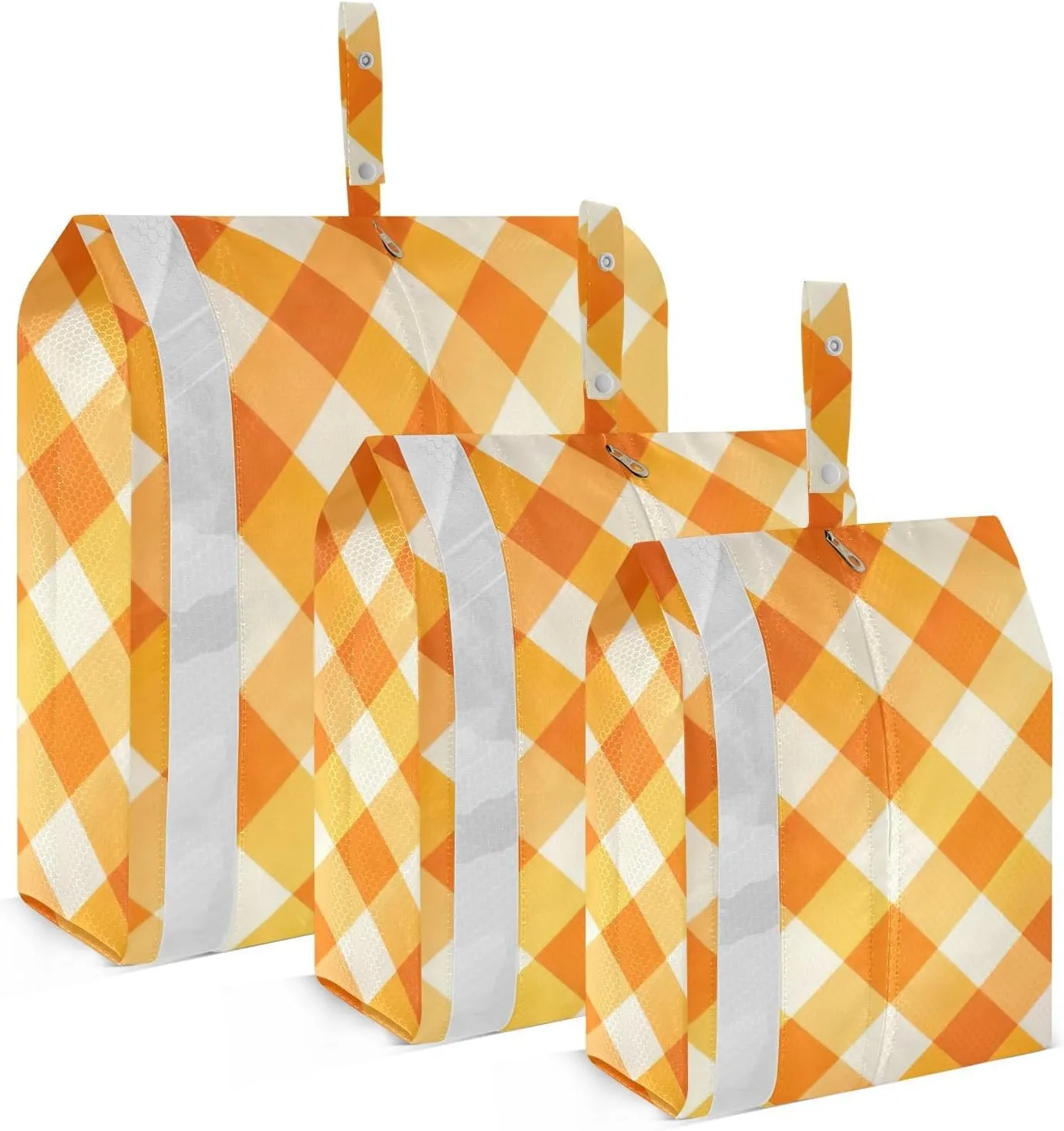Orange Gingham Travel Storage Bag with Lanyard - Portable Lightweight Classified Storage Bag with Zipper, Dust and Waterproof Travel Packing Cube for Suitcase,3 Pieces