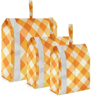 Orange Gingham Travel Storage Bag with Lanyard - Portable Lightweight Classified Storage Bag with Zipper, Dust and Waterproof Travel Packing Cube for Suitcase,3 Pieces