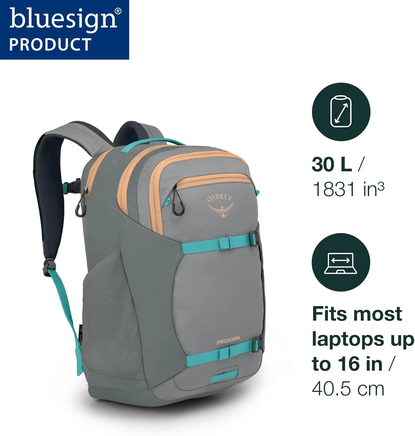 Osprey Proxima 30L Laptop Commuter Backpack, Medium Grey/Coal Grey