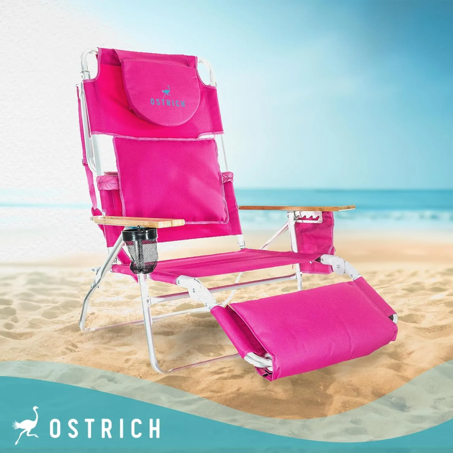 Ostrich Deluxe Padded 3-N-1 Outdoor Lounge Reclining Beach Lake Chair, Pink (3 Pack)
