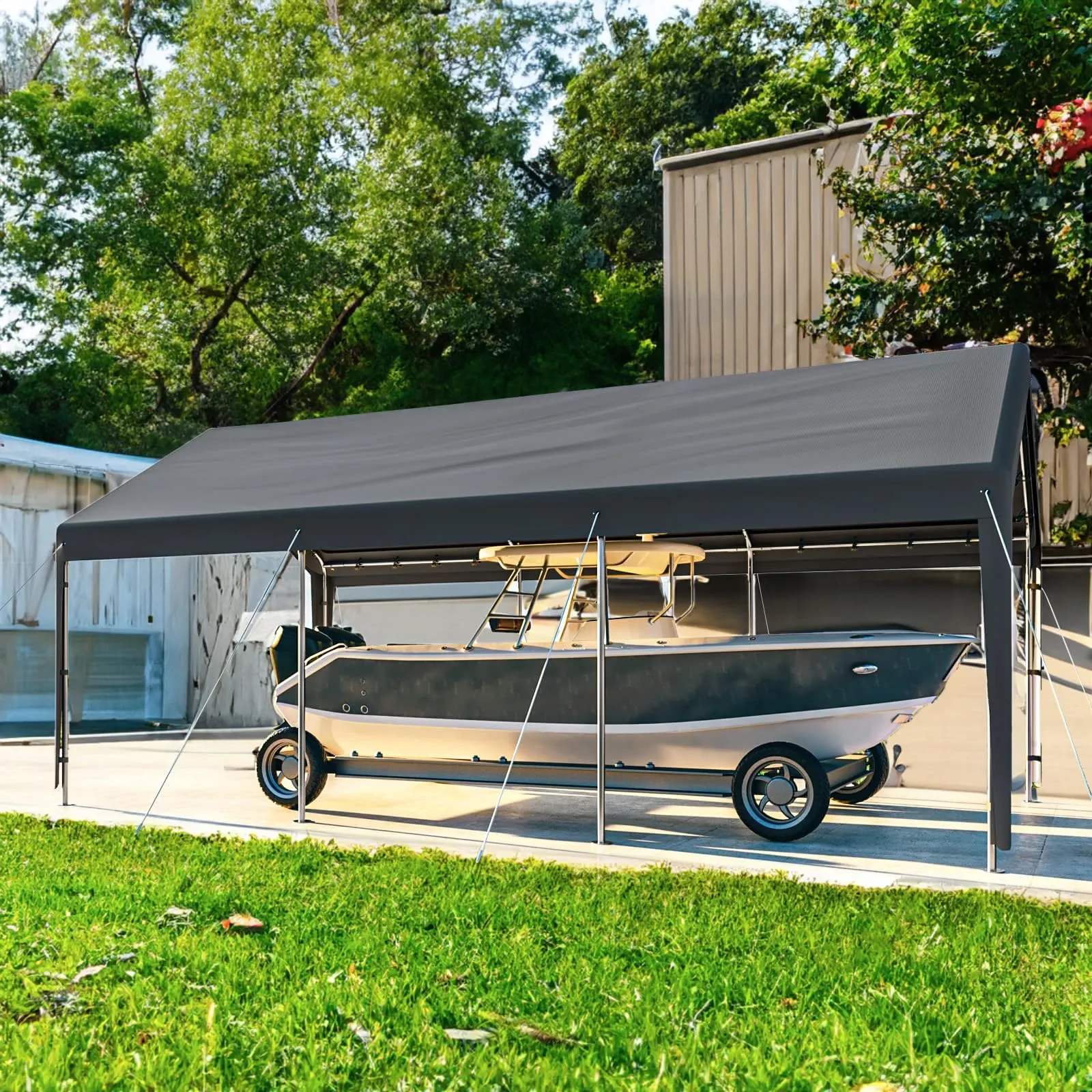 Outdoor Carport 10x20ft Heavy Duty Canopy Storage Shed,Portable Garage Party Tent,Portable Garage with Removable Sidewalls & Doors All-Season Tarp
