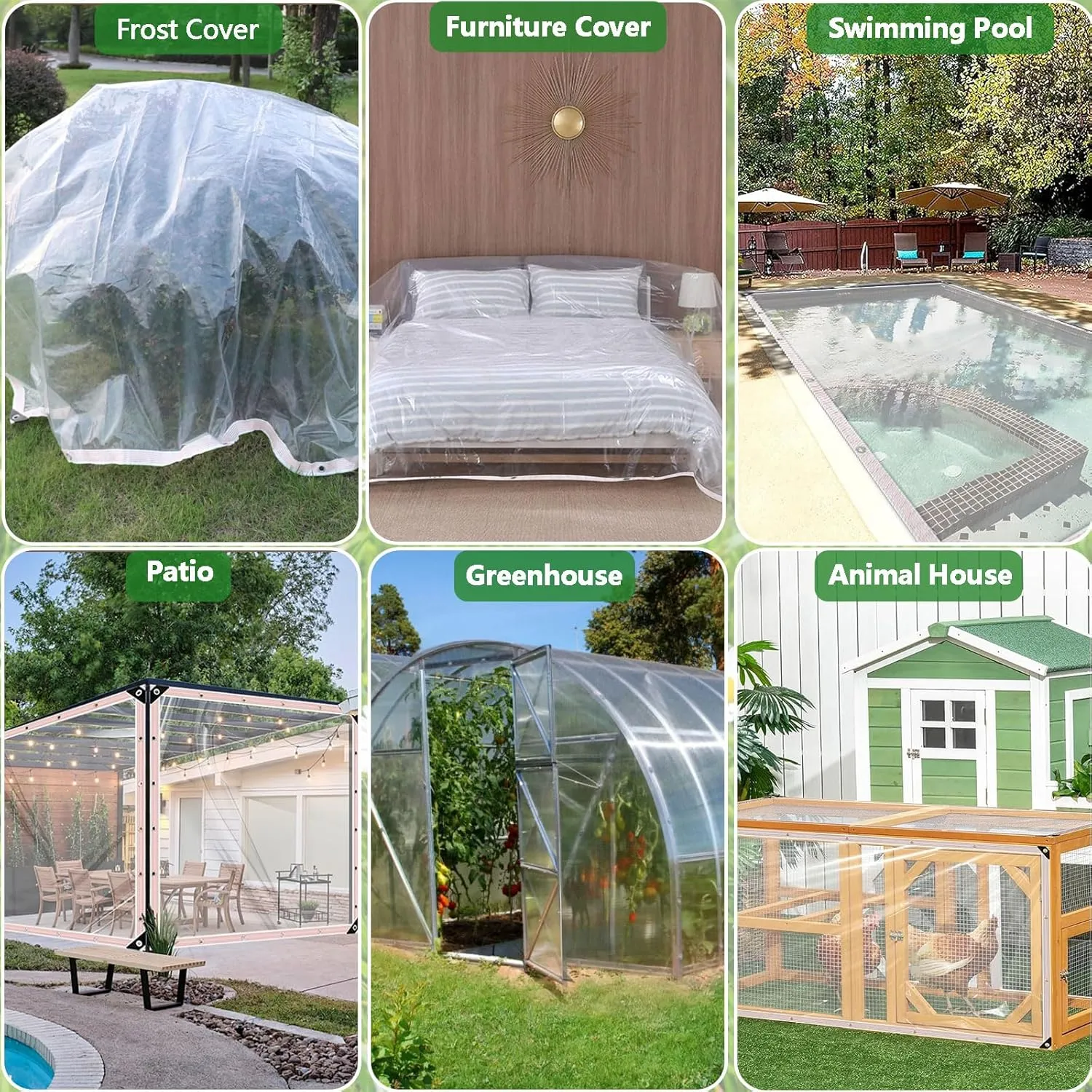 Outdoor Clear Tarps 9'9"x9'9" 6mil Thickened Vinyl Tarp Heavy Duty Waterproof Windproof, Outdoor Anti-Tear Tarpaulins Cover for Greenhouse Garden Plant Patio Pavilion Camping Cars
