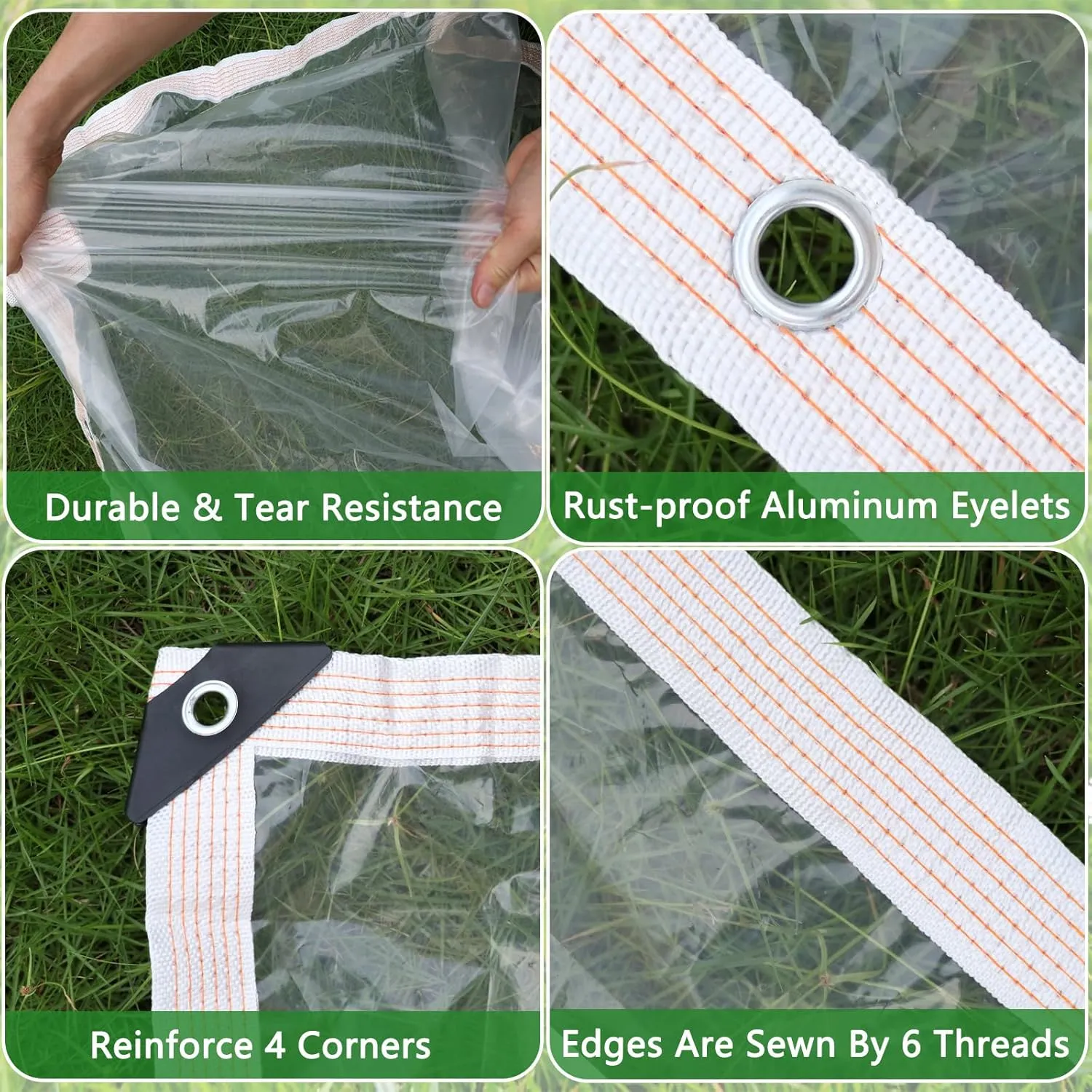 Outdoor Clear Tarps 9'9"x9'9" 6mil Thickened Vinyl Tarp Heavy Duty Waterproof Windproof, Outdoor Anti-Tear Tarpaulins Cover for Greenhouse Garden Plant Patio Pavilion Camping Cars