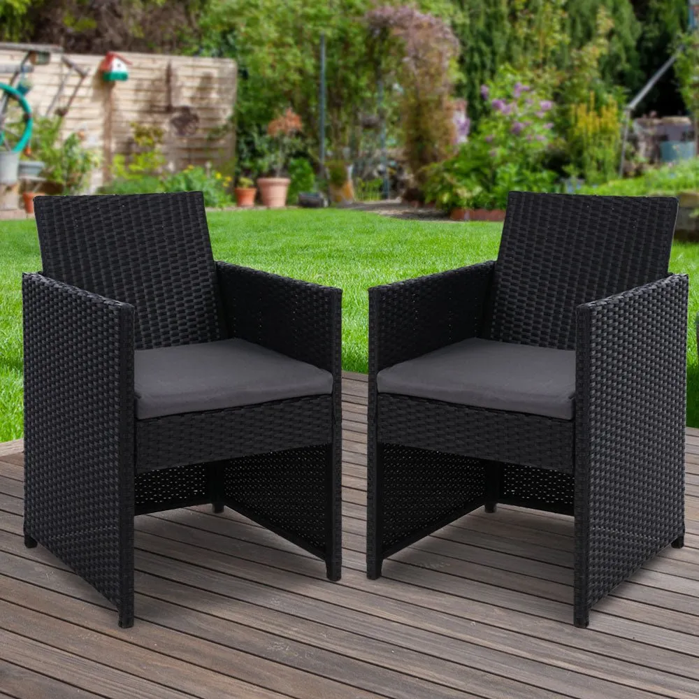 Outdoor Dining Chair Set | 2x Wicker Chairs with Foldable Backrest | Hugo | Black