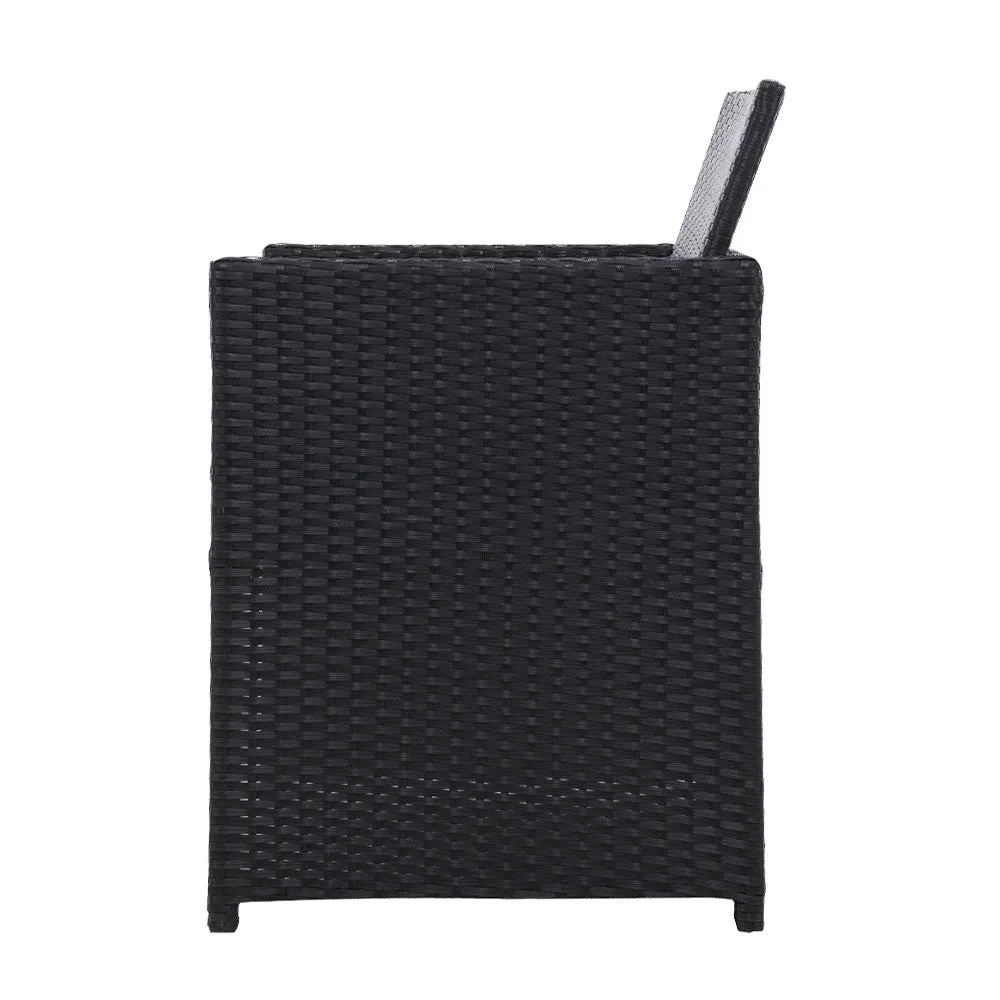 Outdoor Dining Chair Set | 2x Wicker Chairs with Foldable Backrest | Hugo | Black