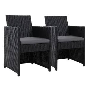 Outdoor Dining Chair Set | 2x Wicker Chairs with Foldable Backrest | Hugo | Black