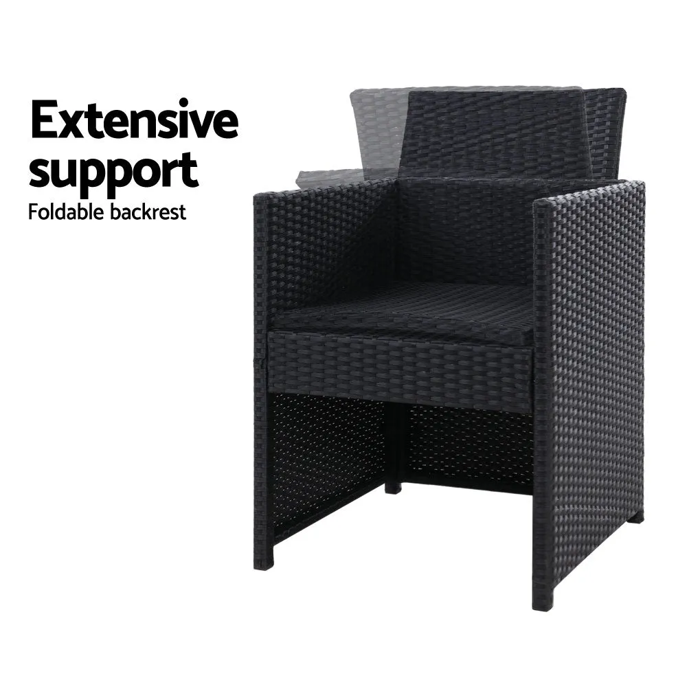 Outdoor Dining Chair Set | 2x Wicker Chairs with Foldable Backrest | Hugo | Black