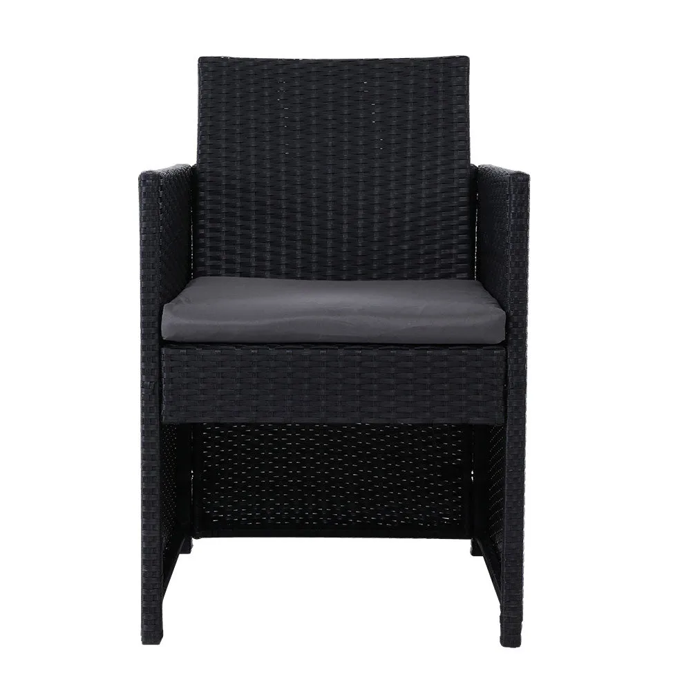 Outdoor Dining Chair Set | 2x Wicker Chairs with Foldable Backrest | Hugo | Black