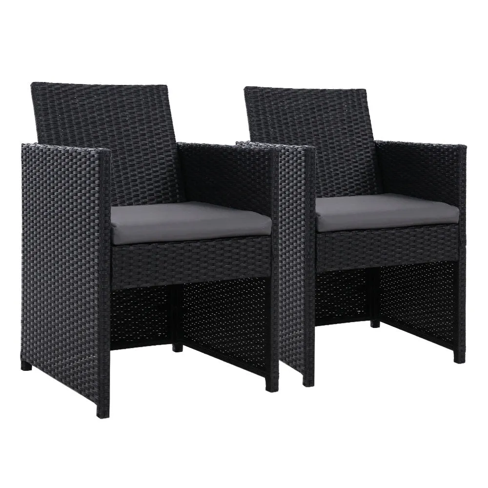 Outdoor Dining Chair Set | 2x Wicker Chairs with Foldable Backrest | Hugo | Black