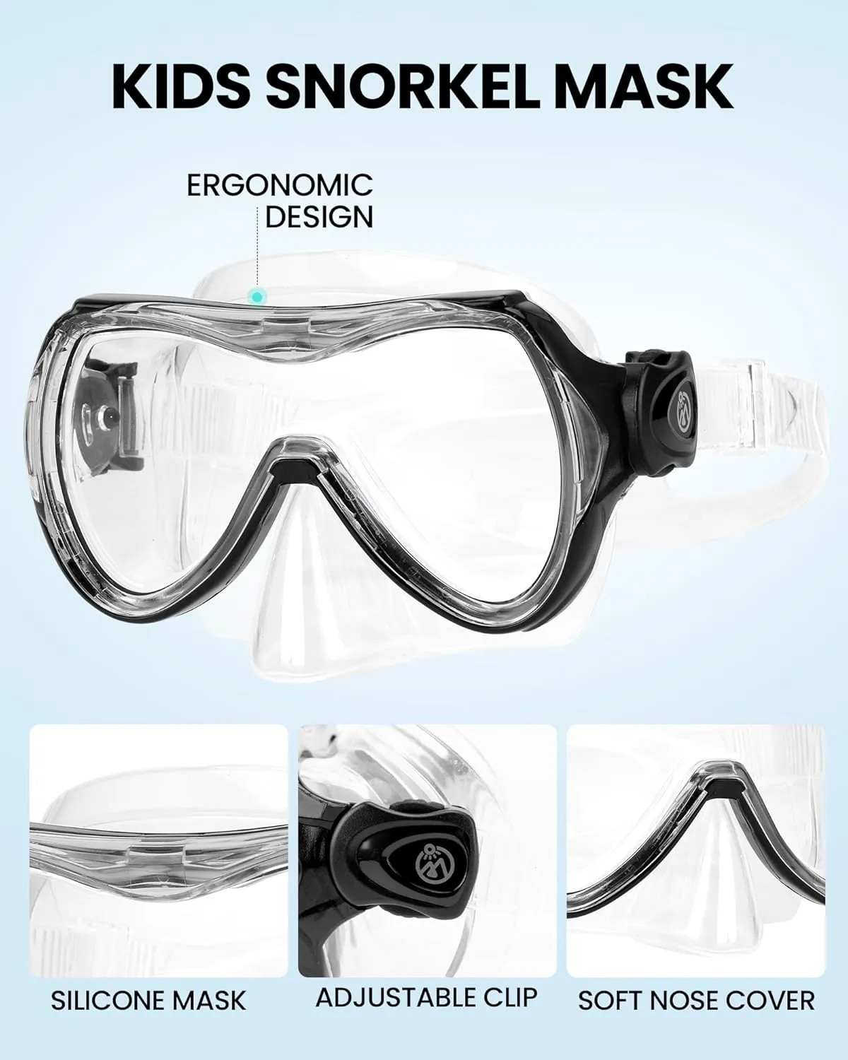 OutdoorMaster Marlin Kids Snorkel Set, Adjustable Strap Dry Top Diving Mask, Anti-Fog Snorkeling Mask Gear, Kids Swimming Goggles for Boys and Girls, Age 6-14