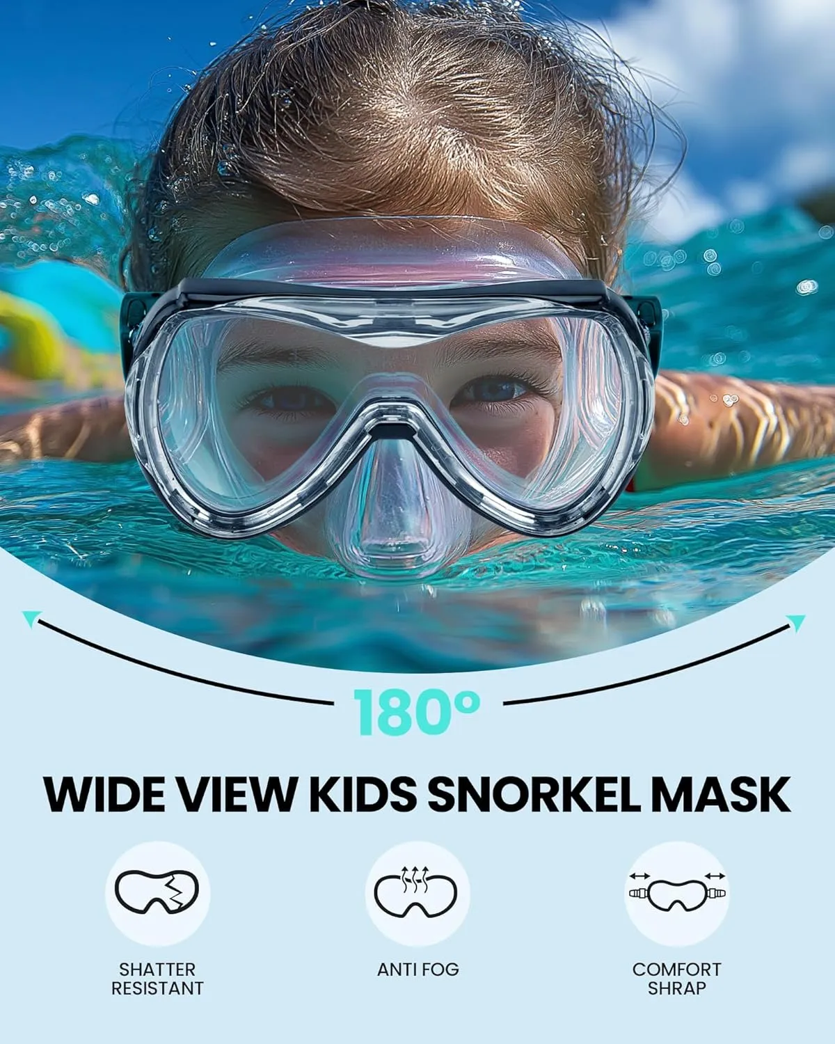 OutdoorMaster Marlin Kids Snorkel Set, Adjustable Strap Dry Top Diving Mask, Anti-Fog Snorkeling Mask Gear, Kids Swimming Goggles for Boys and Girls, Age 6-14