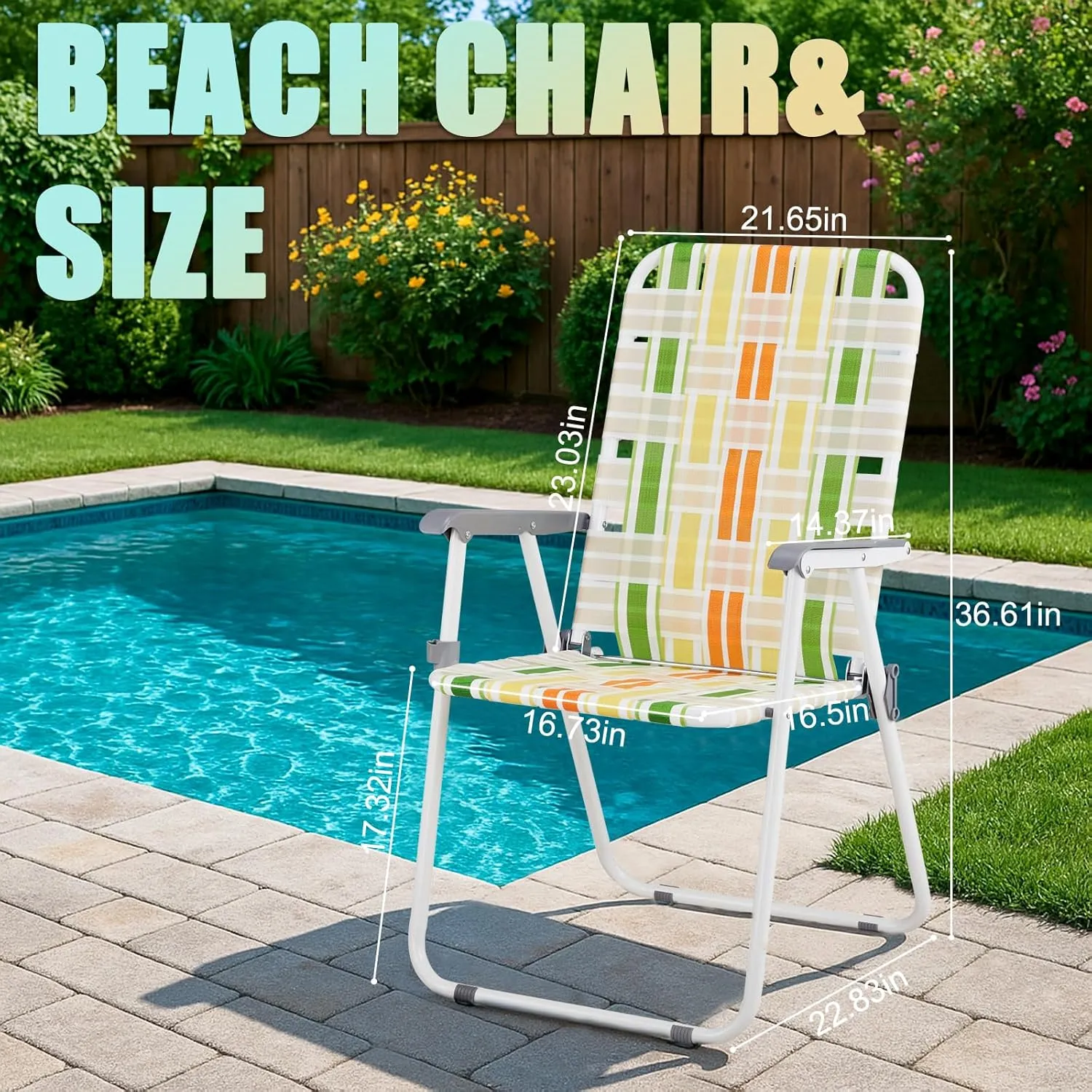 Outvita Webbed Lawn Chairs Set of 2, Foldable Metal Patio Chairs Stable Steel Outdoor Chair for Camping, Fishing, Beach, Poolside, Backyard and BBQ