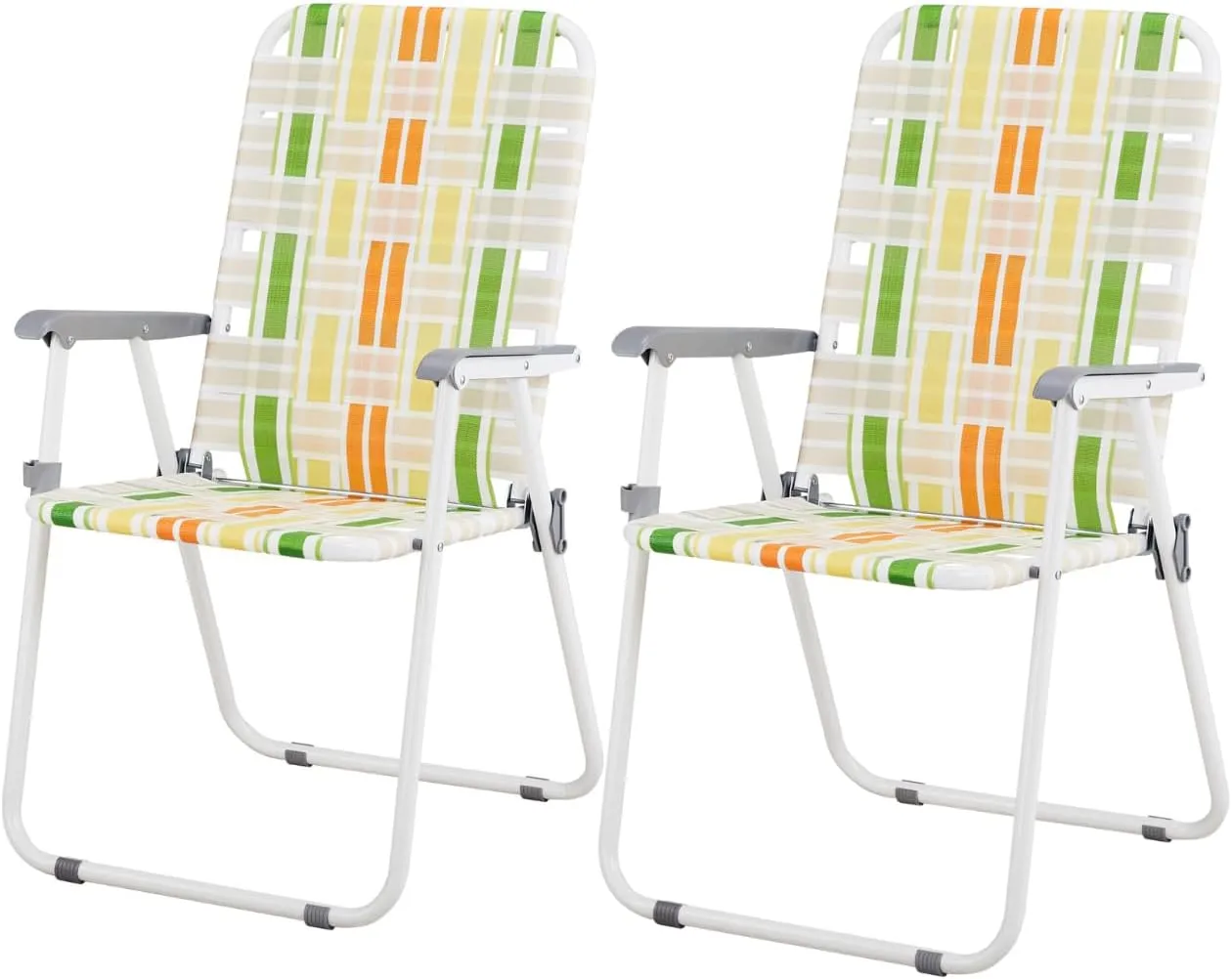 Outvita Webbed Lawn Chairs Set of 2, Foldable Metal Patio Chairs Stable Steel Outdoor Chair for Camping, Fishing, Beach, Poolside, Backyard and BBQ
