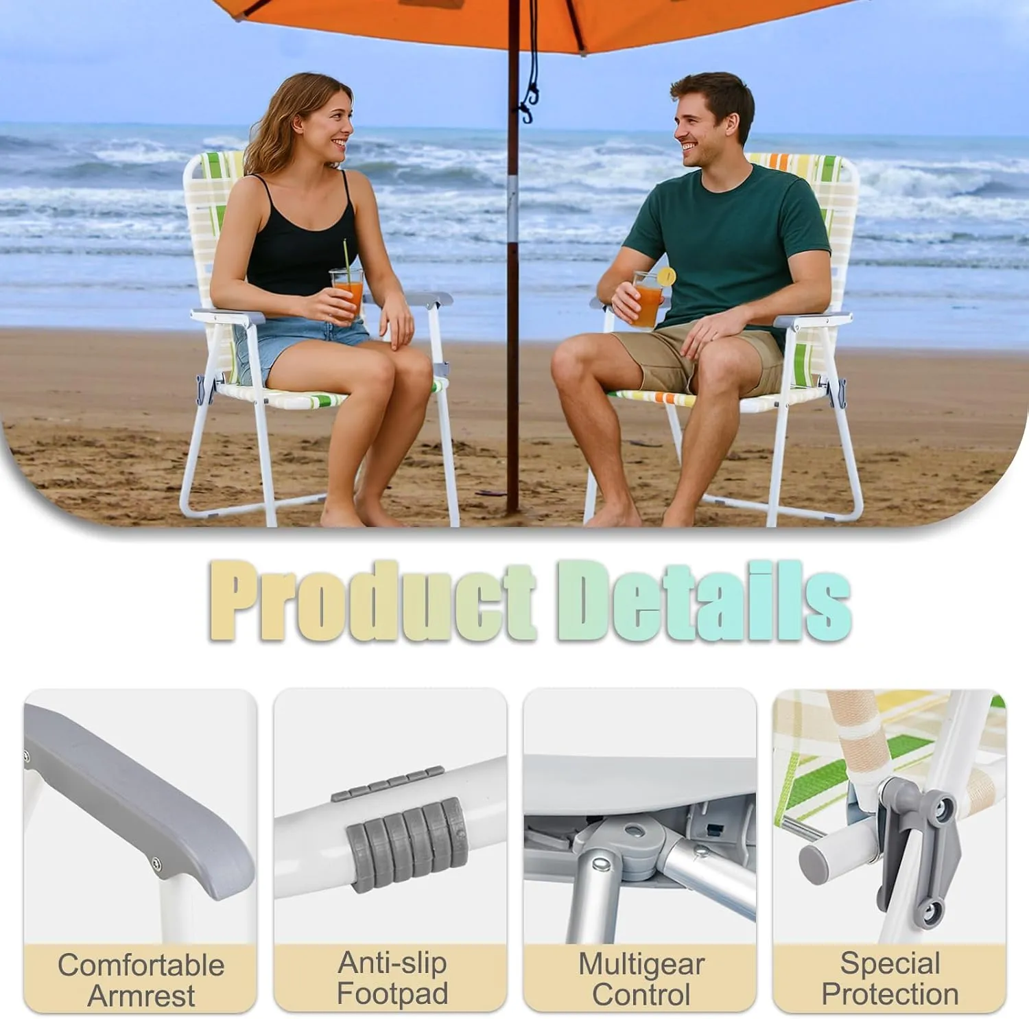 Outvita Webbed Lawn Chairs Set of 2, Foldable Metal Patio Chairs Stable Steel Outdoor Chair for Camping, Fishing, Beach, Poolside, Backyard and BBQ