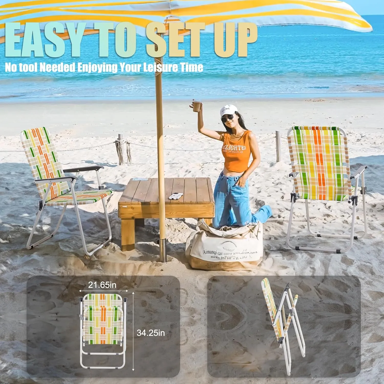 Outvita Webbed Lawn Chairs Set of 2, Foldable Metal Patio Chairs Stable Steel Outdoor Chair for Camping, Fishing, Beach, Poolside, Backyard and BBQ