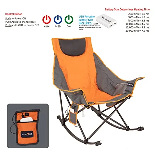 Oversized Heated Camping Chair Hot Seat, Folding Rocking Chair