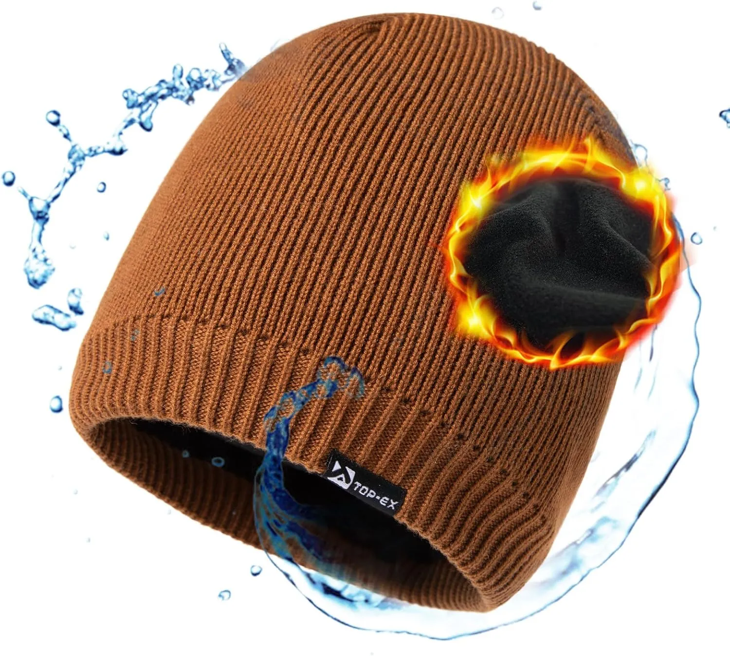 Oversized L/XL/XXL Waterproof Merino Wool Blend Beanie Fleece Lined Knit Hat for All-Weather Winter Warm