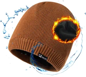Oversized L/XL/XXL Waterproof Merino Wool Blend Beanie Fleece Lined Knit Hat for All-Weather Winter Warm