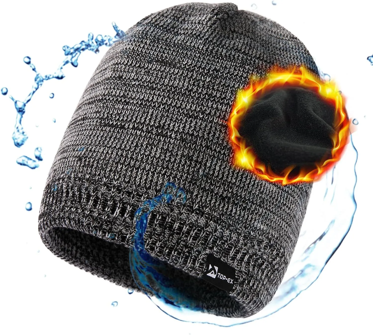Oversized L/XL/XXL Waterproof Merino Wool Blend Beanie Fleece Lined Knit Hat for All-Weather Winter Warm